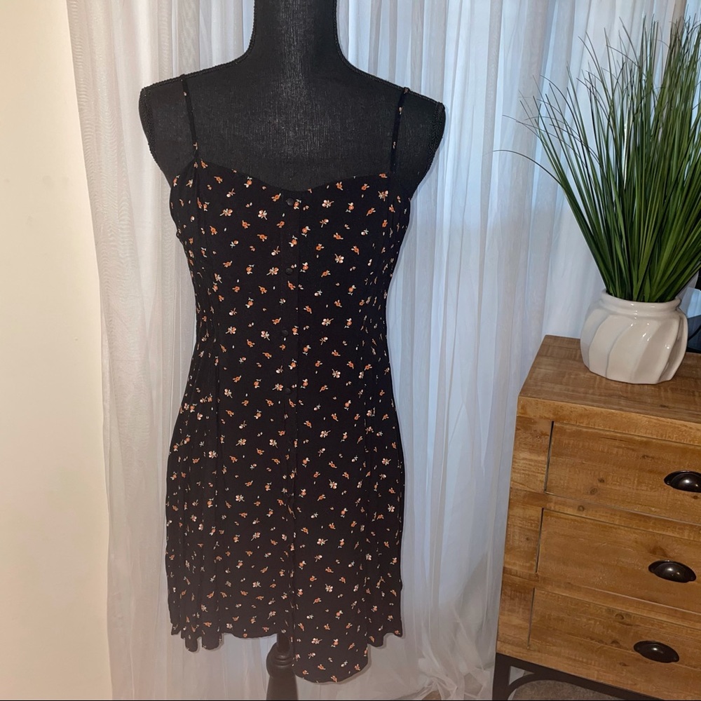 Black flower button-down dress